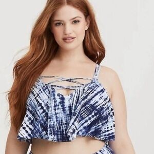 Torrid Blue and White Strappy Flounce Bikini Top